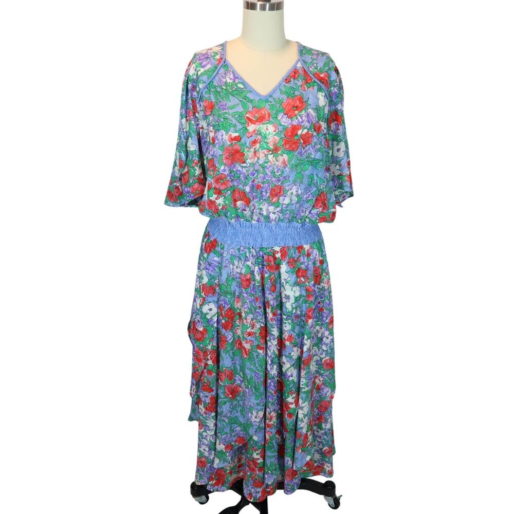 Vintage DIANE FREIS Floral Georgette Layered Midi Dress Size M Fairy Cottagecore